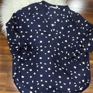 Lush Navy split neck 3/4 sleeve blouse medium